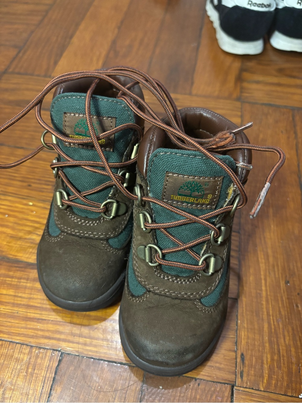 Timberland Kids Brown and Green Suede Trek Boots